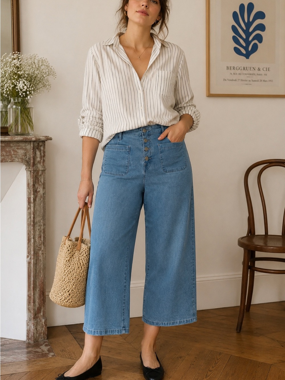 SIDEFEEL High Waisted Wide Leg French Girl Denim Jeans Size 16